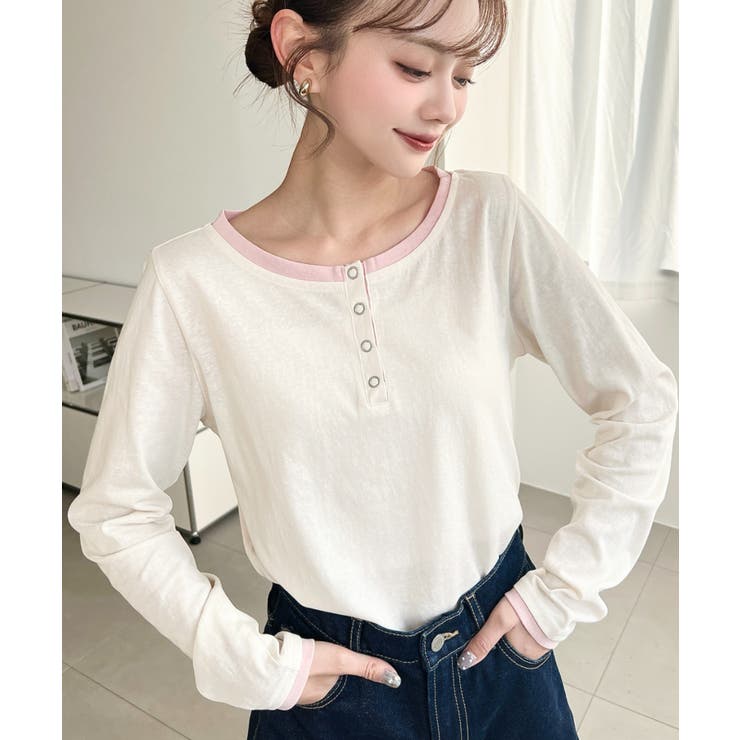 配色レイヤードライクヘンリーネックシアーロンT | moment+ | 詳細画像4 