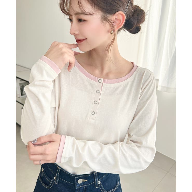 配色レイヤードライクヘンリーネックシアーロンT | moment+ | 詳細画像5 