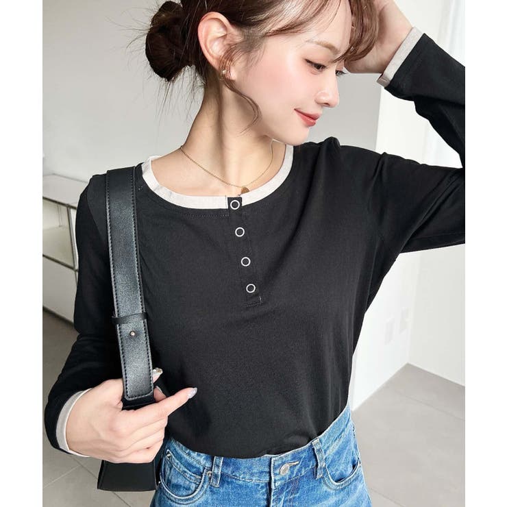 配色レイヤードライクヘンリーネックシアーロンT | moment+ | 詳細画像7 