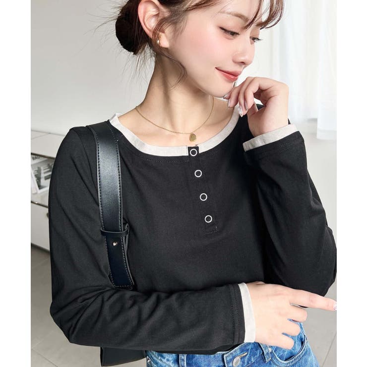 配色レイヤードライクヘンリーネックシアーロンT | moment+ | 詳細画像9 