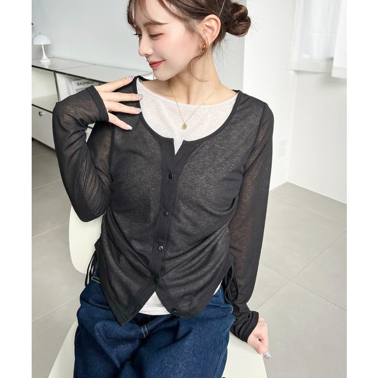 配色レイヤードカーデ風ドロストリボンシアープルオーバー | moment+ | 詳細画像10 