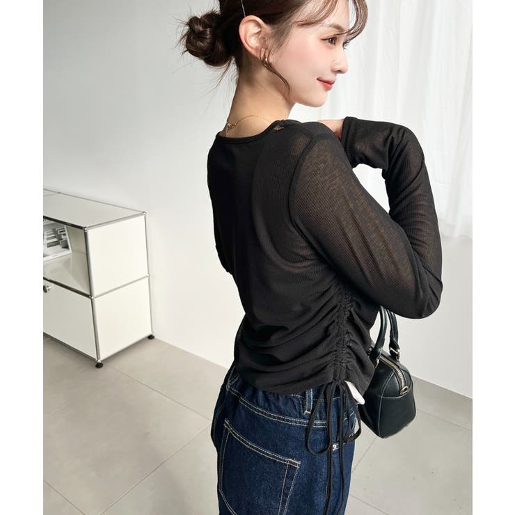 配色レイヤードカーデ風ドロストリボンシアープルオーバー | moment+ | 詳細画像11 