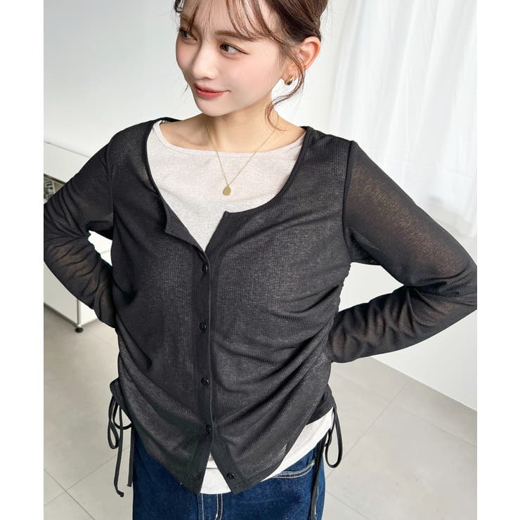 配色レイヤードカーデ風ドロストリボンシアープルオーバー | moment+ | 詳細画像12 