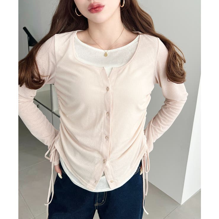 配色レイヤードカーデ風ドロストリボンシアープルオーバー | moment+ | 詳細画像14 