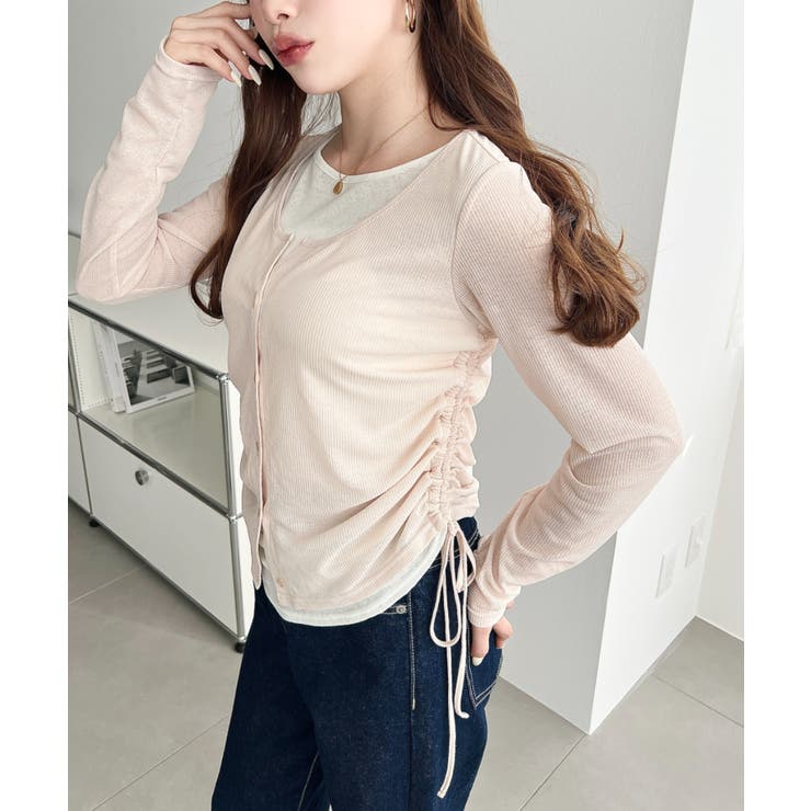 配色レイヤードカーデ風ドロストリボンシアープルオーバー | moment+ | 詳細画像15 