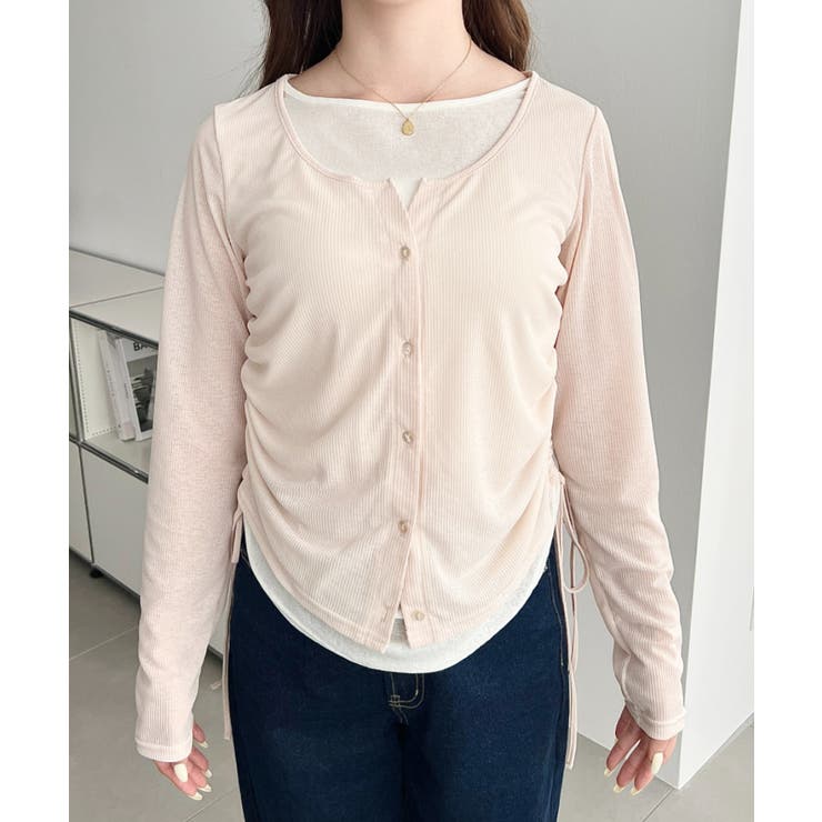 配色レイヤードカーデ風ドロストリボンシアープルオーバー | moment+ | 詳細画像18 