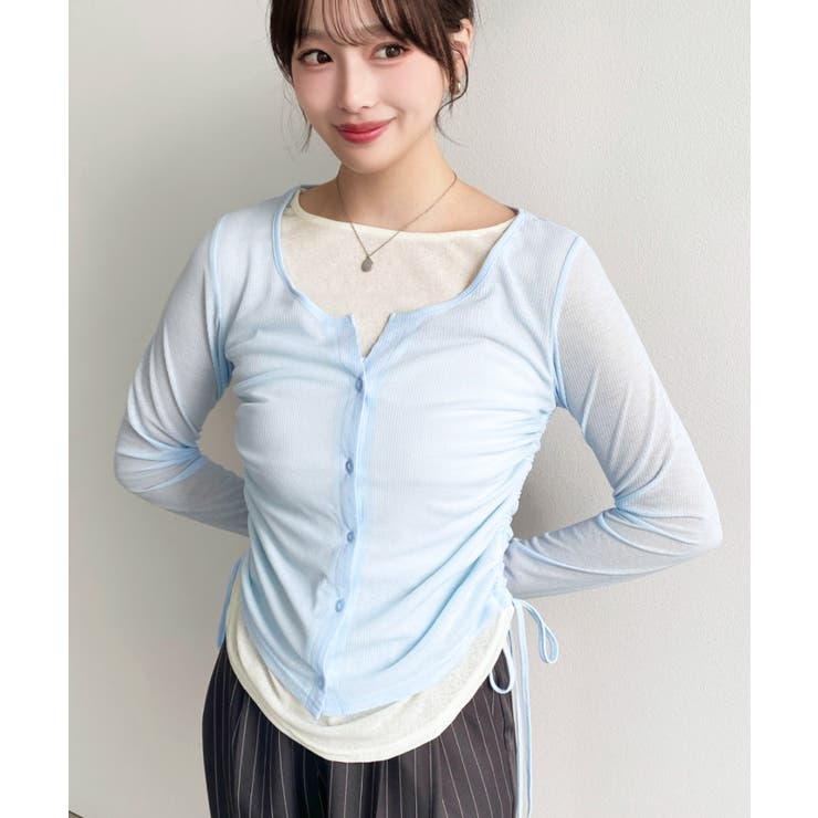 配色レイヤードカーデ風ドロストリボンシアープルオーバー | moment+ | 詳細画像24 