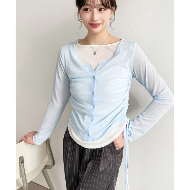 配色レイヤードカーデ風ドロストリボンシアープルオーバー | moment+ | 詳細画像25 