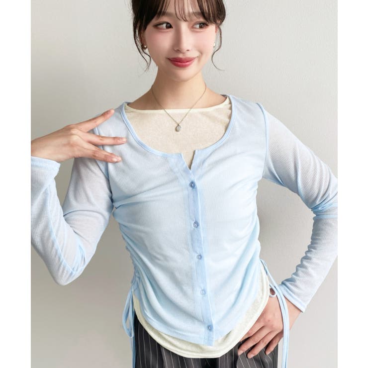 配色レイヤードカーデ風ドロストリボンシアープルオーバー | moment+ | 詳細画像27 