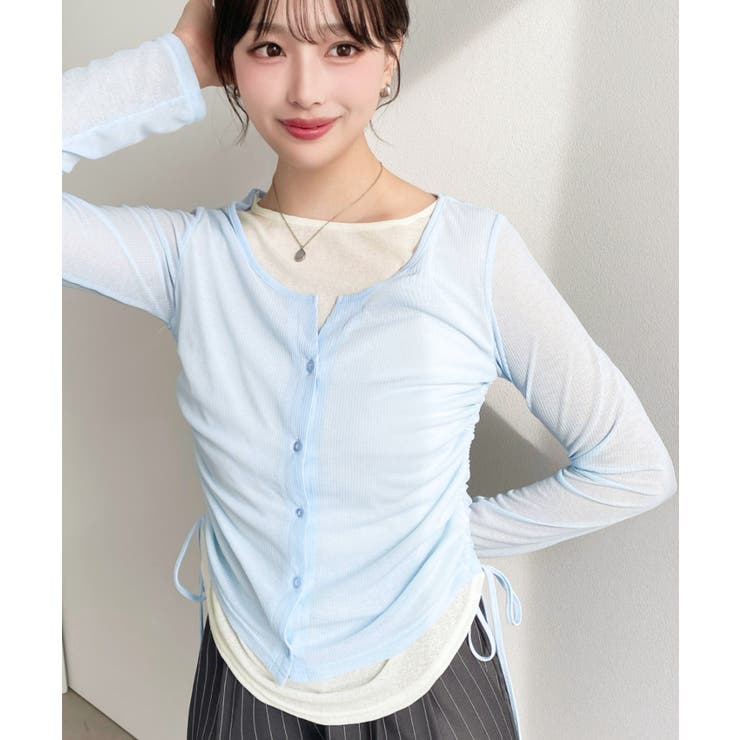 配色レイヤードカーデ風ドロストリボンシアープルオーバー | moment+ | 詳細画像28 