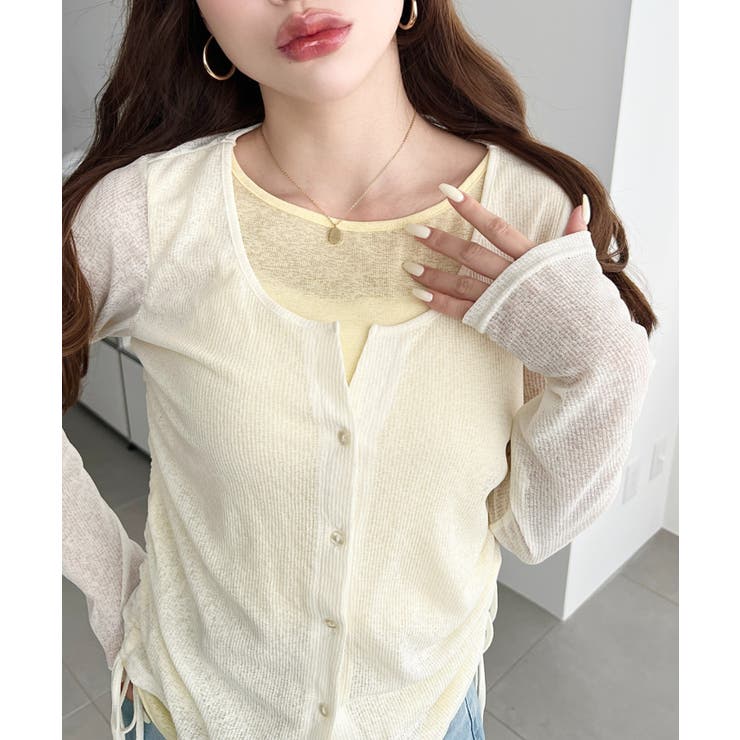 配色レイヤードカーデ風ドロストリボンシアープルオーバー | moment+ | 詳細画像3 