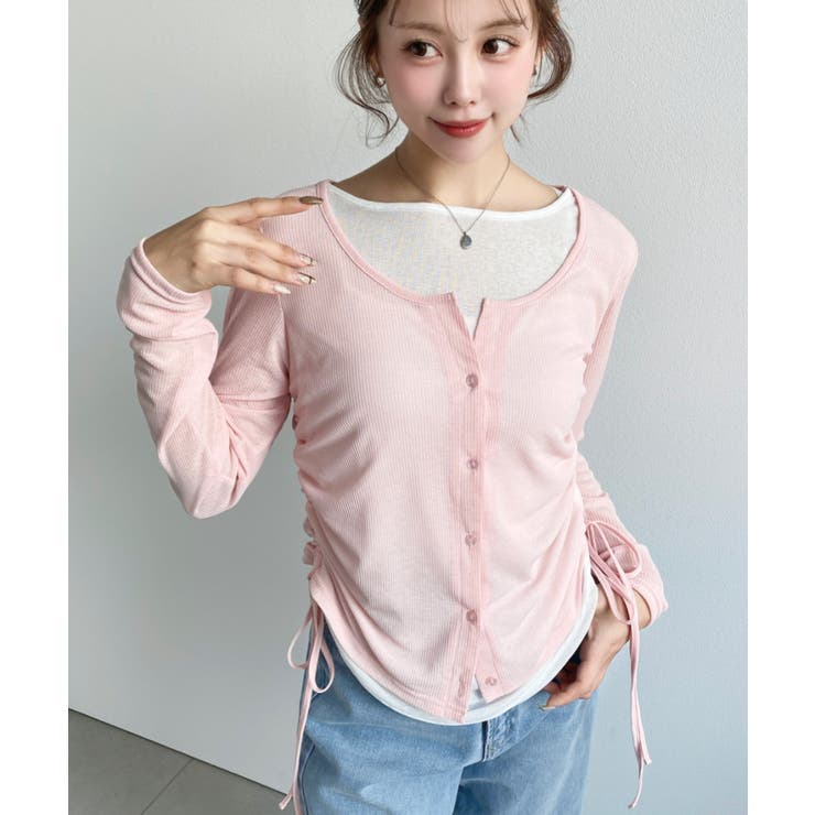 配色レイヤードカーデ風ドロストリボンシアープルオーバー | moment+ | 詳細画像30 