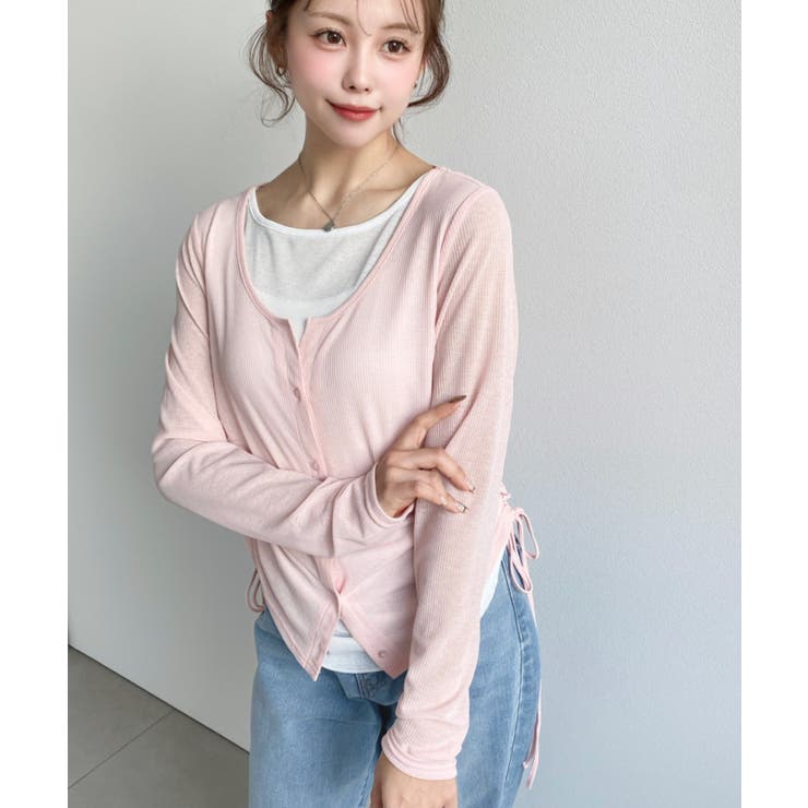 配色レイヤードカーデ風ドロストリボンシアープルオーバー | moment+ | 詳細画像31 