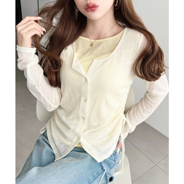 配色レイヤードカーデ風ドロストリボンシアープルオーバー | moment+ | 詳細画像5 