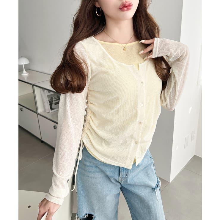 配色レイヤードカーデ風ドロストリボンシアープルオーバー | moment+ | 詳細画像6 