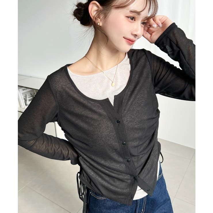 配色レイヤードカーデ風ドロストリボンシアープルオーバー | moment+ | 詳細画像7 