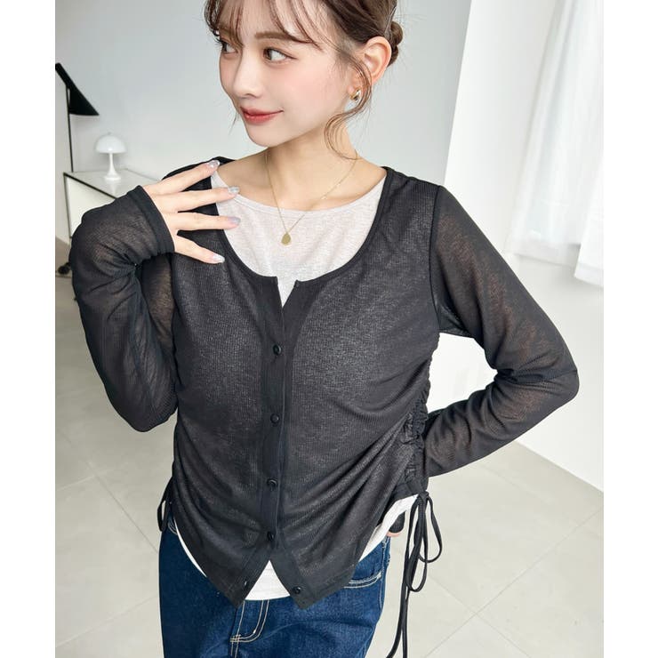 配色レイヤードカーデ風ドロストリボンシアープルオーバー | moment+ | 詳細画像8 