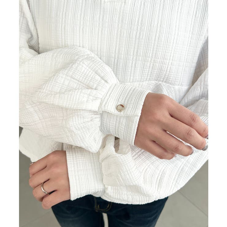 ブロックジャガードヘンリーネック長袖ペプラムブラウス | moment+ | 詳細画像10 