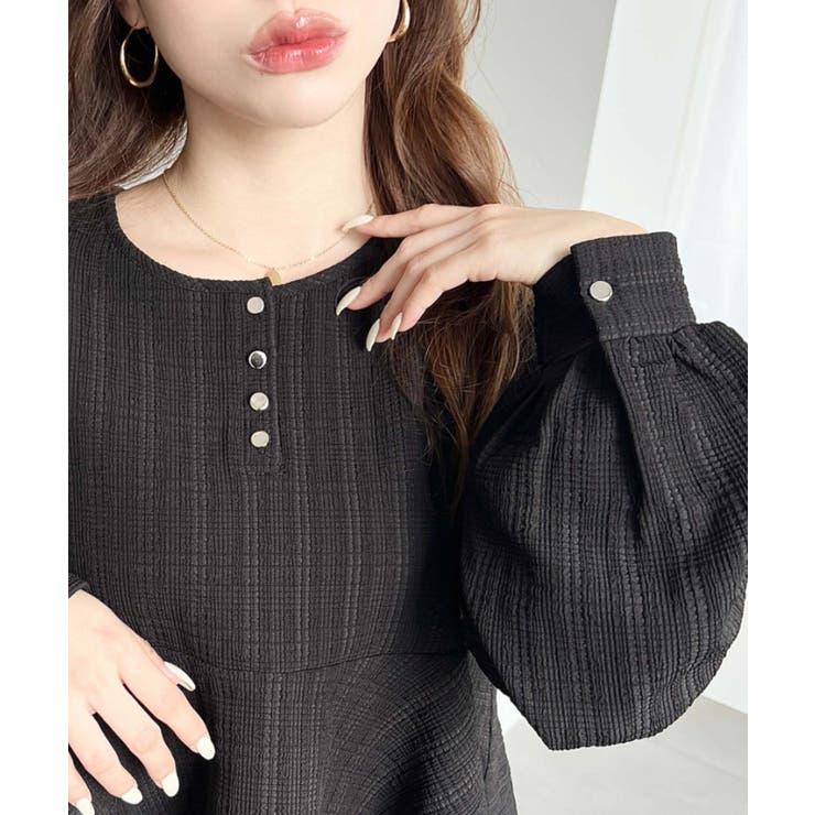 ブロックジャガードヘンリーネック長袖ペプラムブラウス | moment+ | 詳細画像17 