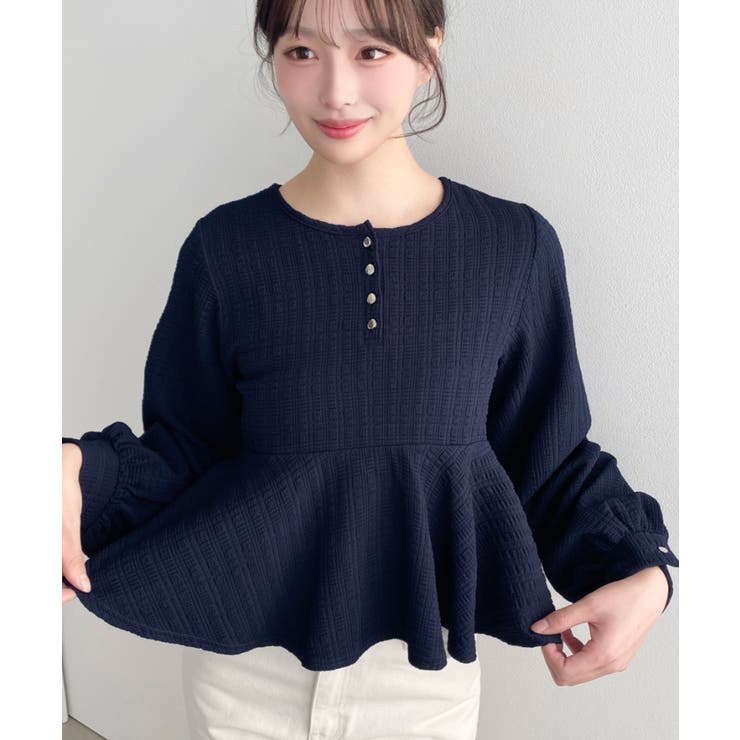 ブロックジャガードヘンリーネック長袖ペプラムブラウス | moment+ | 詳細画像25 