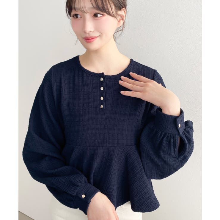 ブロックジャガードヘンリーネック長袖ペプラムブラウス | moment+ | 詳細画像26 