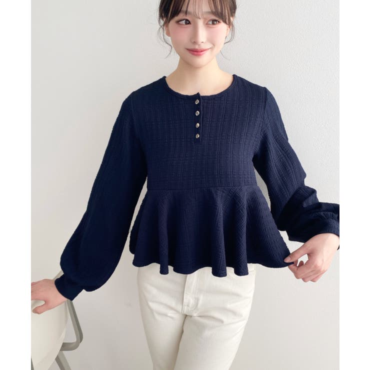 ブロックジャガードヘンリーネック長袖ペプラムブラウス | moment+ | 詳細画像27 