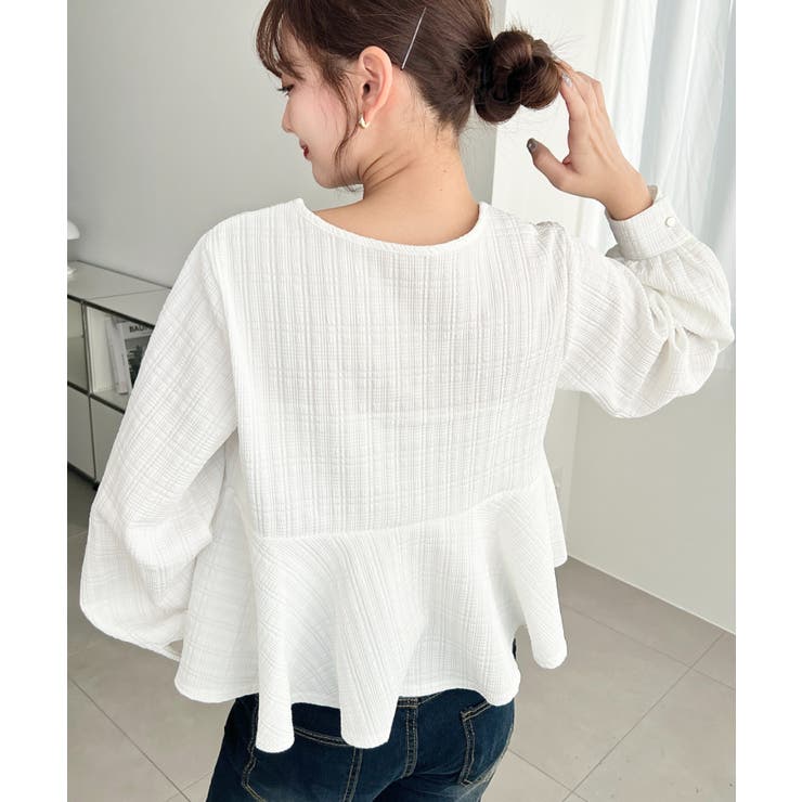 ブロックジャガードヘンリーネック長袖ペプラムブラウス | moment+ | 詳細画像5 