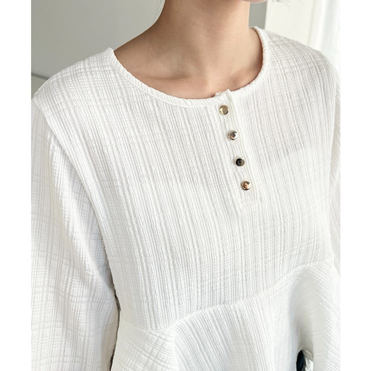 ブロックジャガードヘンリーネック長袖ペプラムブラウス | moment+ | 詳細画像9 