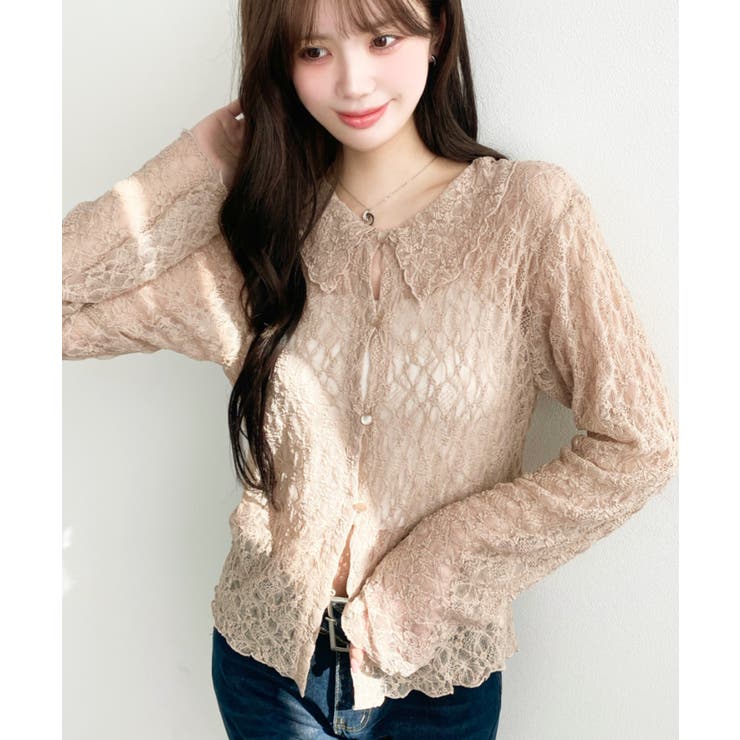 グレイッシュベージュ | ストレッチレース長袖シャツカーディガン | moment+