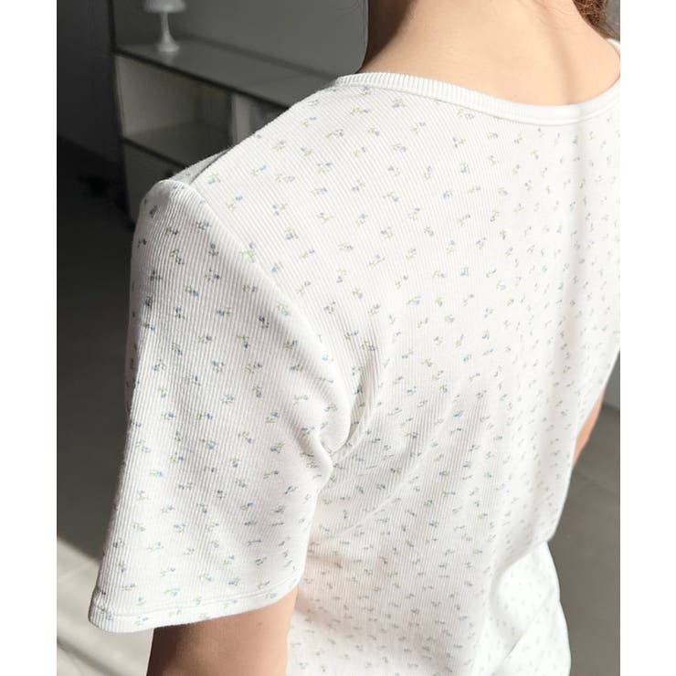 レイヤードデザインデコルテリボンリブカットソー半袖トップス | moment+ | 詳細画像16 