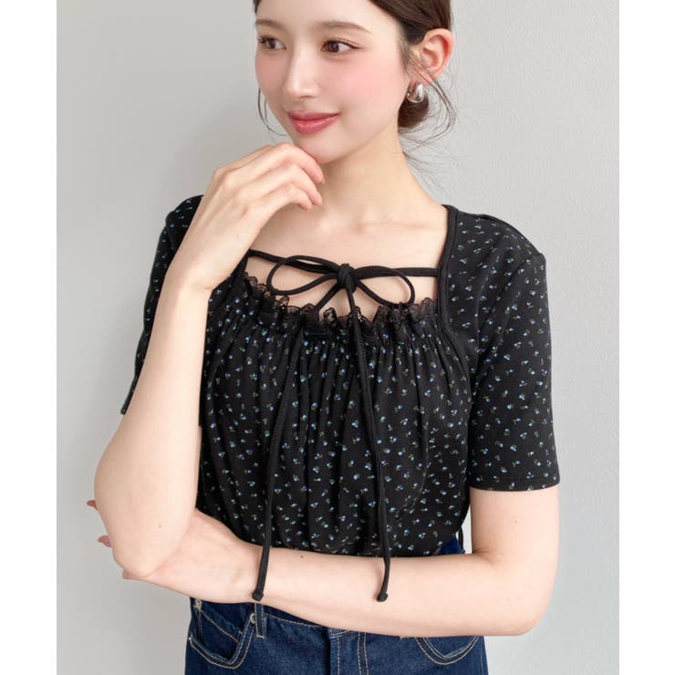 レイヤードデザインデコルテリボンリブカットソー半袖トップス | moment+ | 詳細画像21 