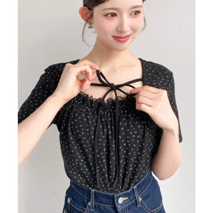 レイヤードデザインデコルテリボンリブカットソー半袖トップス | moment+ | 詳細画像22 