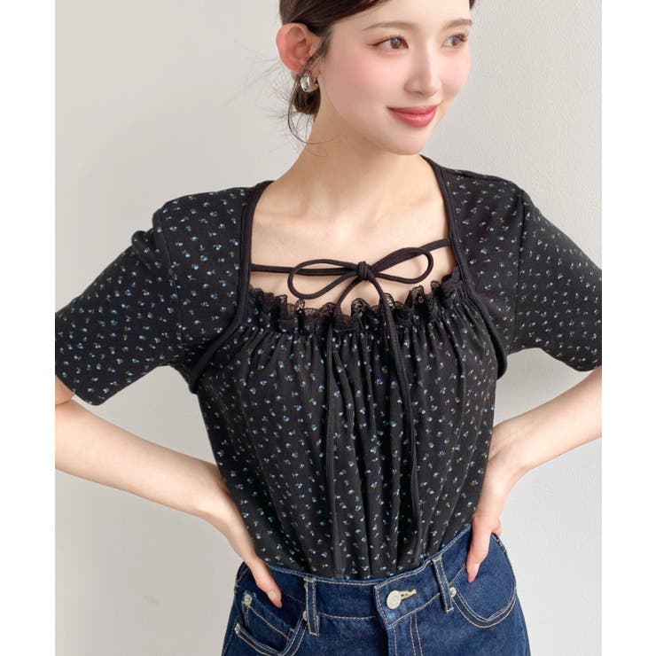 レイヤードデザインデコルテリボンリブカットソー半袖トップス | moment+ | 詳細画像23 