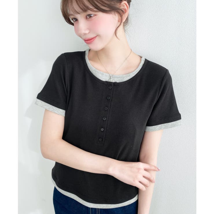 リブカットソーレイヤード風ヘンリー半袖Tシャツ | moment+ | 詳細画像13 