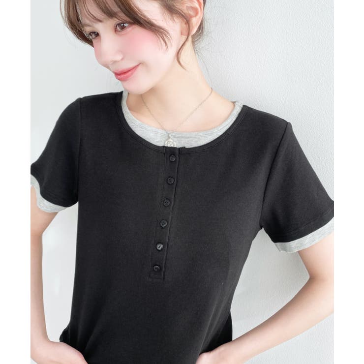 リブカットソーレイヤード風ヘンリー半袖Tシャツ | moment+ | 詳細画像14 