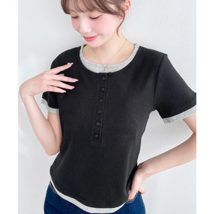 リブカットソーレイヤード風ヘンリー半袖Tシャツ | moment+ | 詳細画像15 
