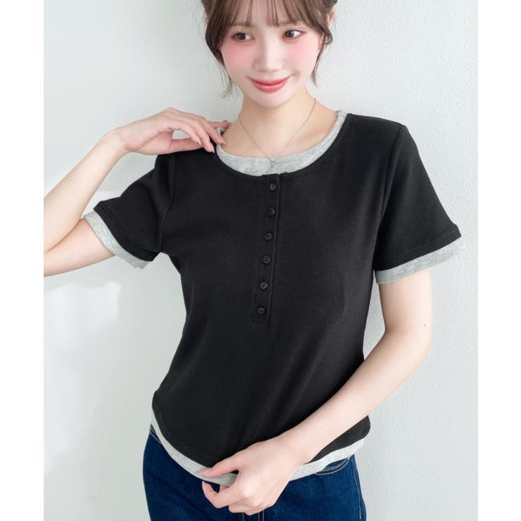 リブカットソーレイヤード風ヘンリー半袖Tシャツ | moment+ | 詳細画像17 