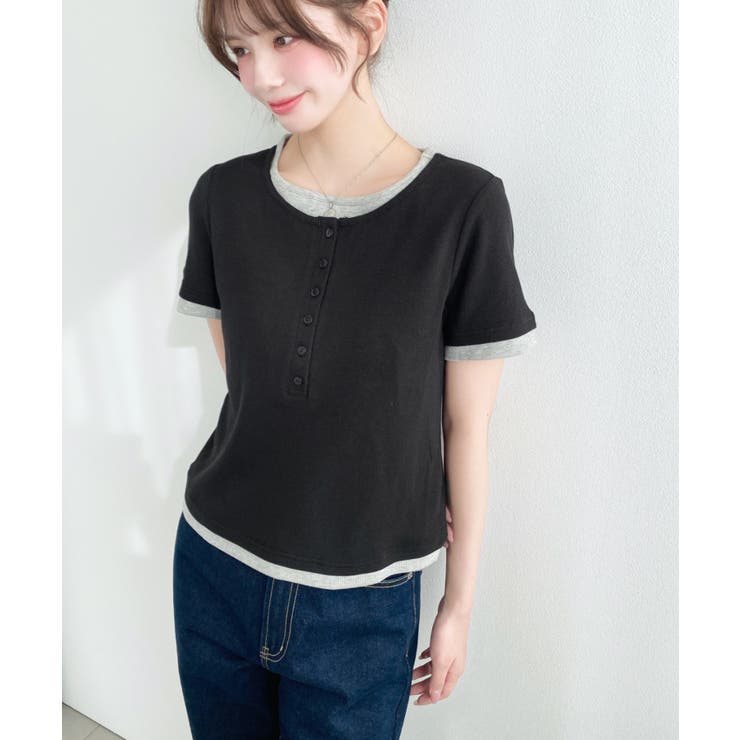 リブカットソーレイヤード風ヘンリー半袖Tシャツ | moment+ | 詳細画像18 