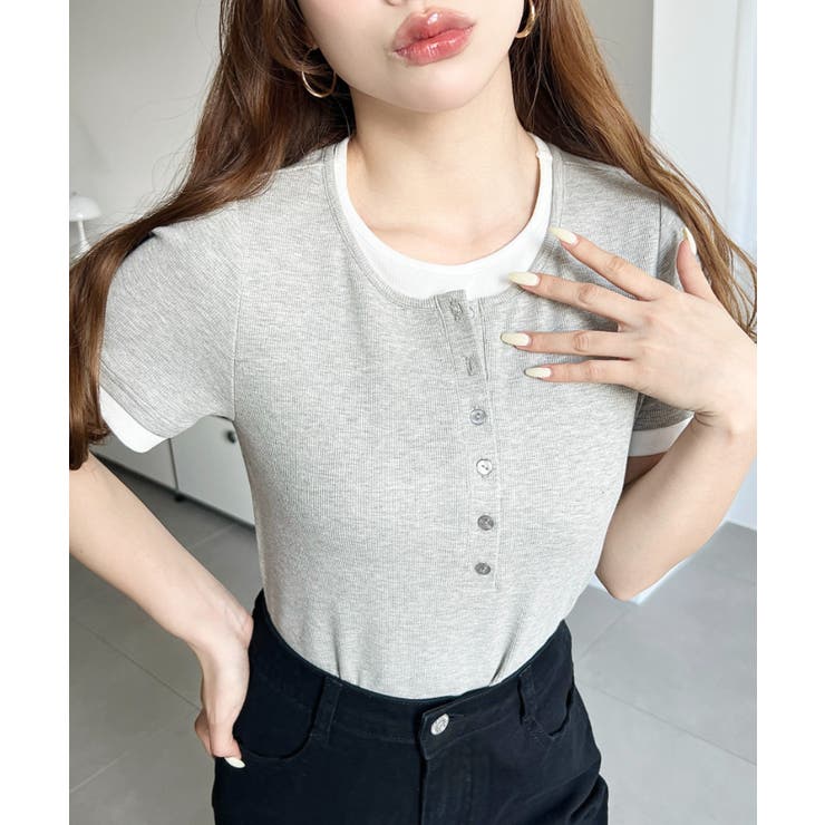 リブカットソーレイヤード風ヘンリー半袖Tシャツ | moment+ | 詳細画像19 