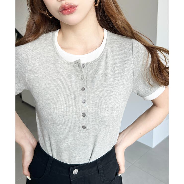 リブカットソーレイヤード風ヘンリー半袖Tシャツ | moment+ | 詳細画像20 