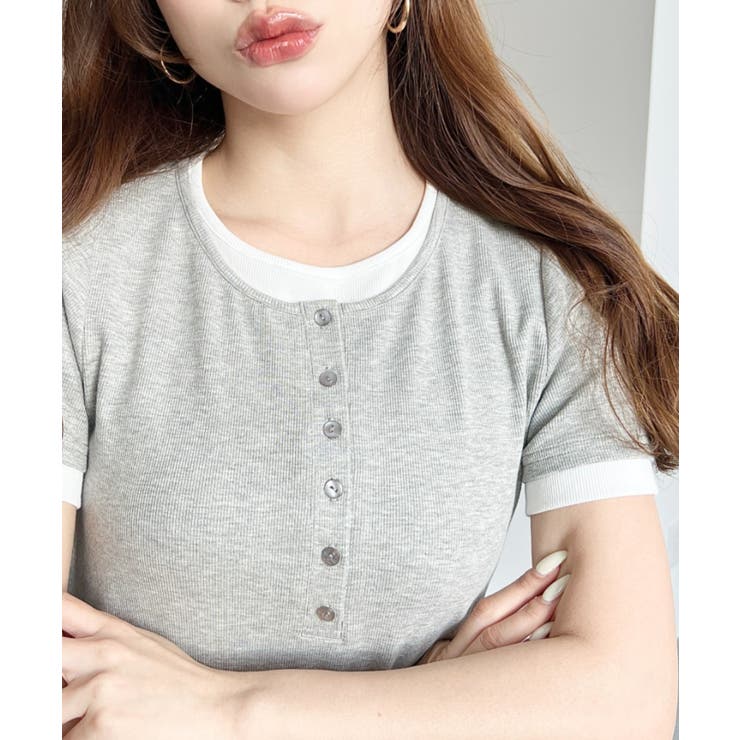 リブカットソーレイヤード風ヘンリー半袖Tシャツ | moment+ | 詳細画像21 