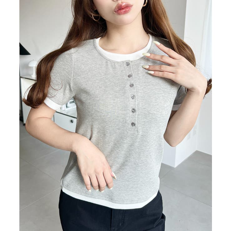 リブカットソーレイヤード風ヘンリー半袖Tシャツ | moment+ | 詳細画像22 