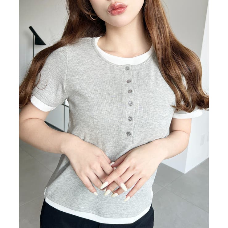 リブカットソーレイヤード風ヘンリー半袖Tシャツ | moment+ | 詳細画像23 