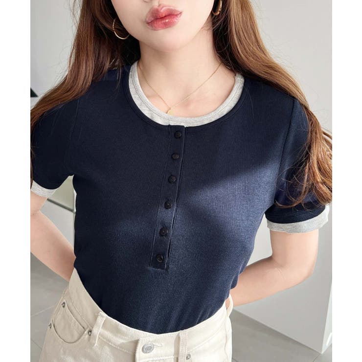 リブカットソーレイヤード風ヘンリー半袖Tシャツ | moment+ | 詳細画像24 