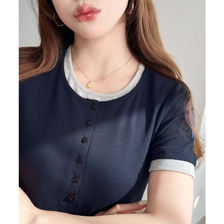 リブカットソーレイヤード風ヘンリー半袖Tシャツ | moment+ | 詳細画像25 