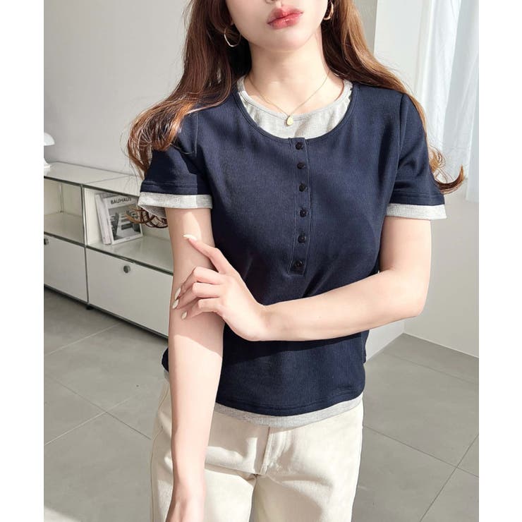 リブカットソーレイヤード風ヘンリー半袖Tシャツ | moment+ | 詳細画像27 