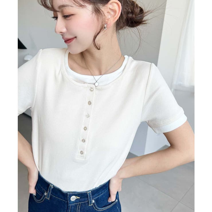 リブカットソーレイヤード風ヘンリー半袖Tシャツ | moment+ | 詳細画像4 