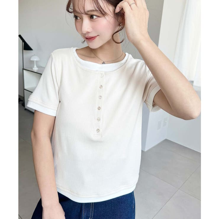 リブカットソーレイヤード風ヘンリー半袖Tシャツ | moment+ | 詳細画像6 