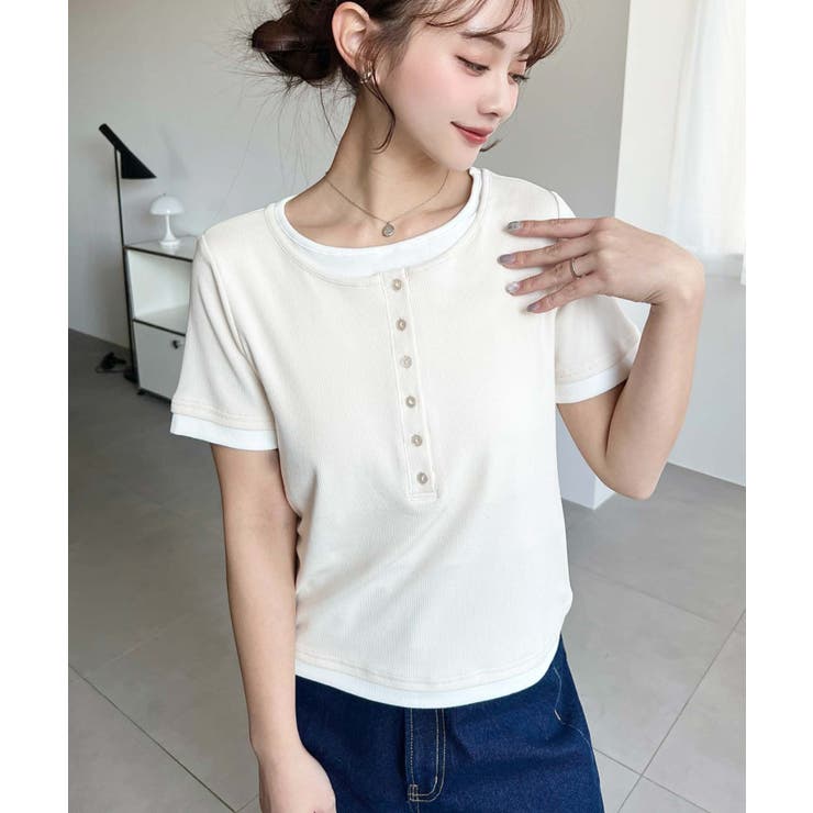 リブカットソーレイヤード風ヘンリー半袖Tシャツ | moment+ | 詳細画像7 