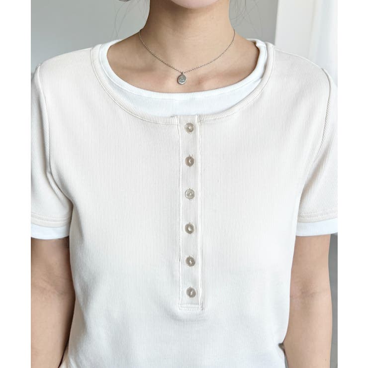 リブカットソーレイヤード風ヘンリー半袖Tシャツ | moment+ | 詳細画像9 